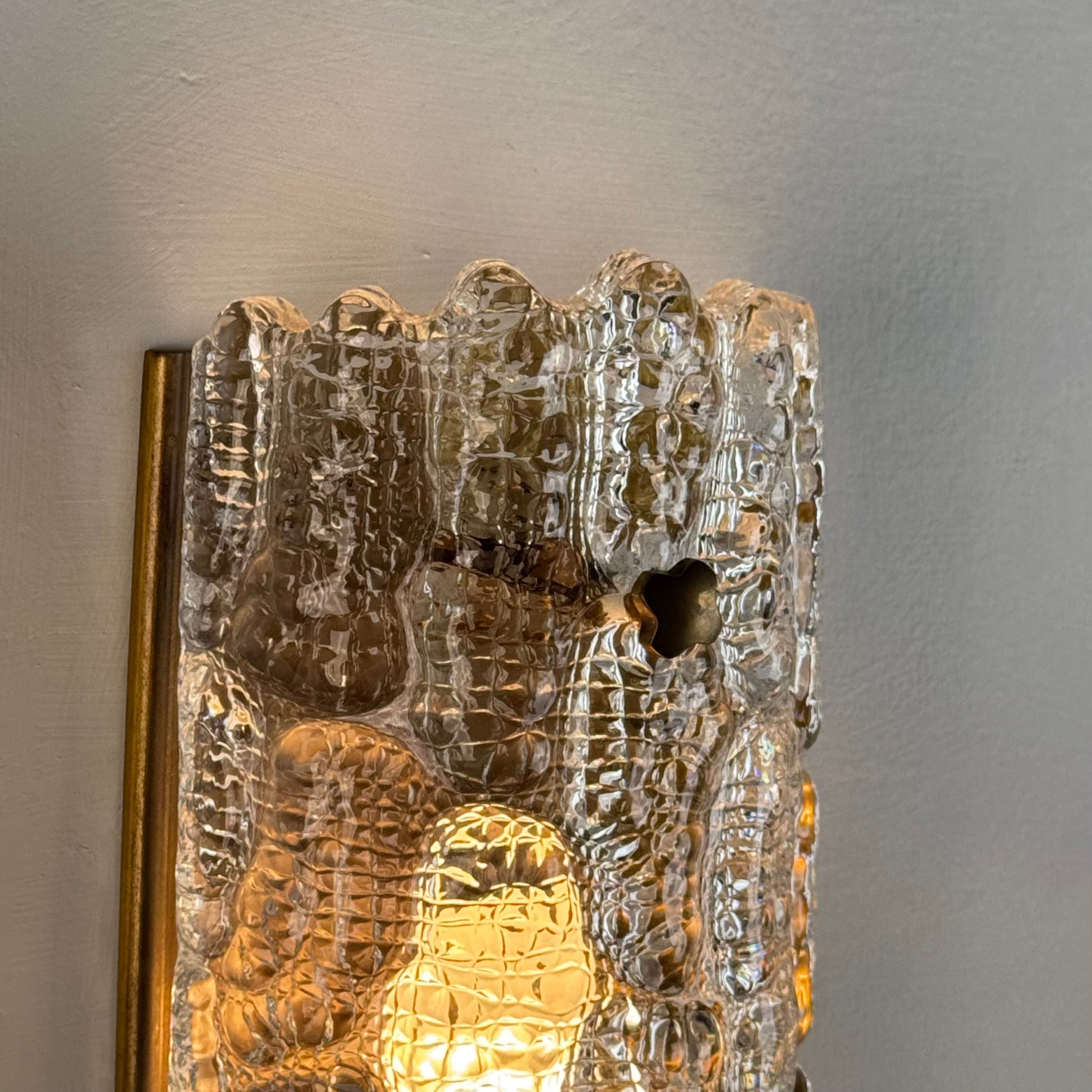 Pair of Glass and Brass Wall Lights by Carl Fagerlund for Orrefors, 1970s Sconces