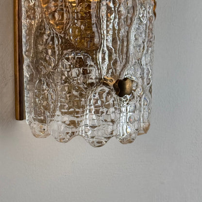 Pair of Glass and Brass Wall Lights by Carl Fagerlund for Orrefors, 1970s Sconces