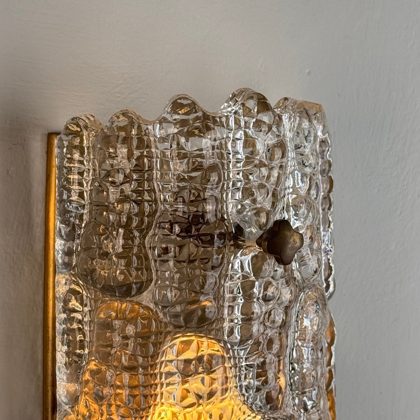 Pair of Glass and Brass Wall Lights by Carl Fagerlund for Orrefors, 1970s Sconces