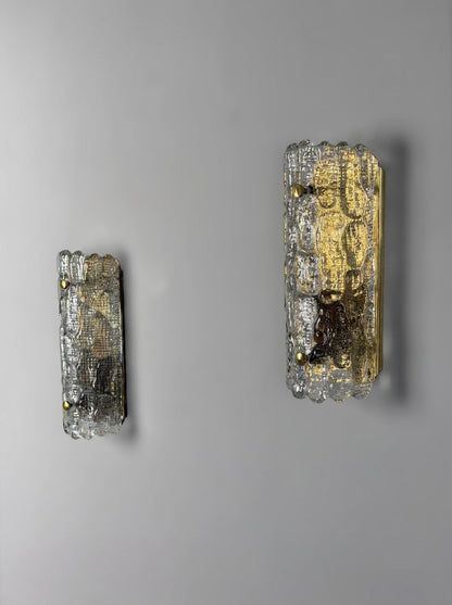 Pair of Glass and Brass Wall Lights by Carl Fagerlund for Orrefors, 1970s Sconces