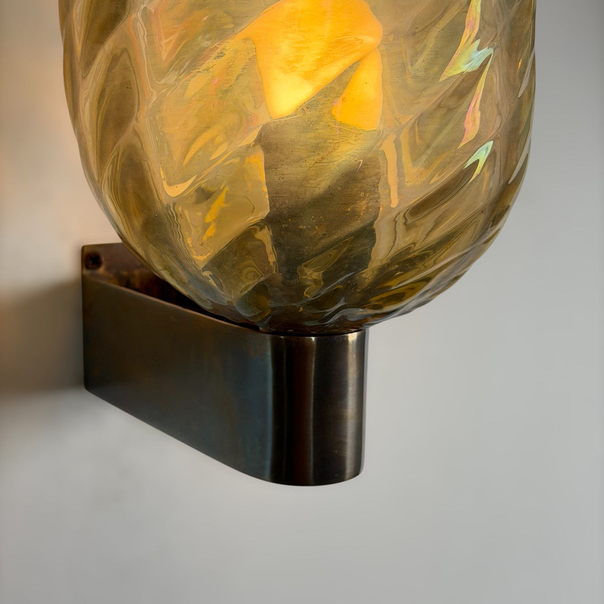 Pair of Iridescent Hammered Murano Glass Wall Sconces by Archimede Seguso, 1940s Sconces