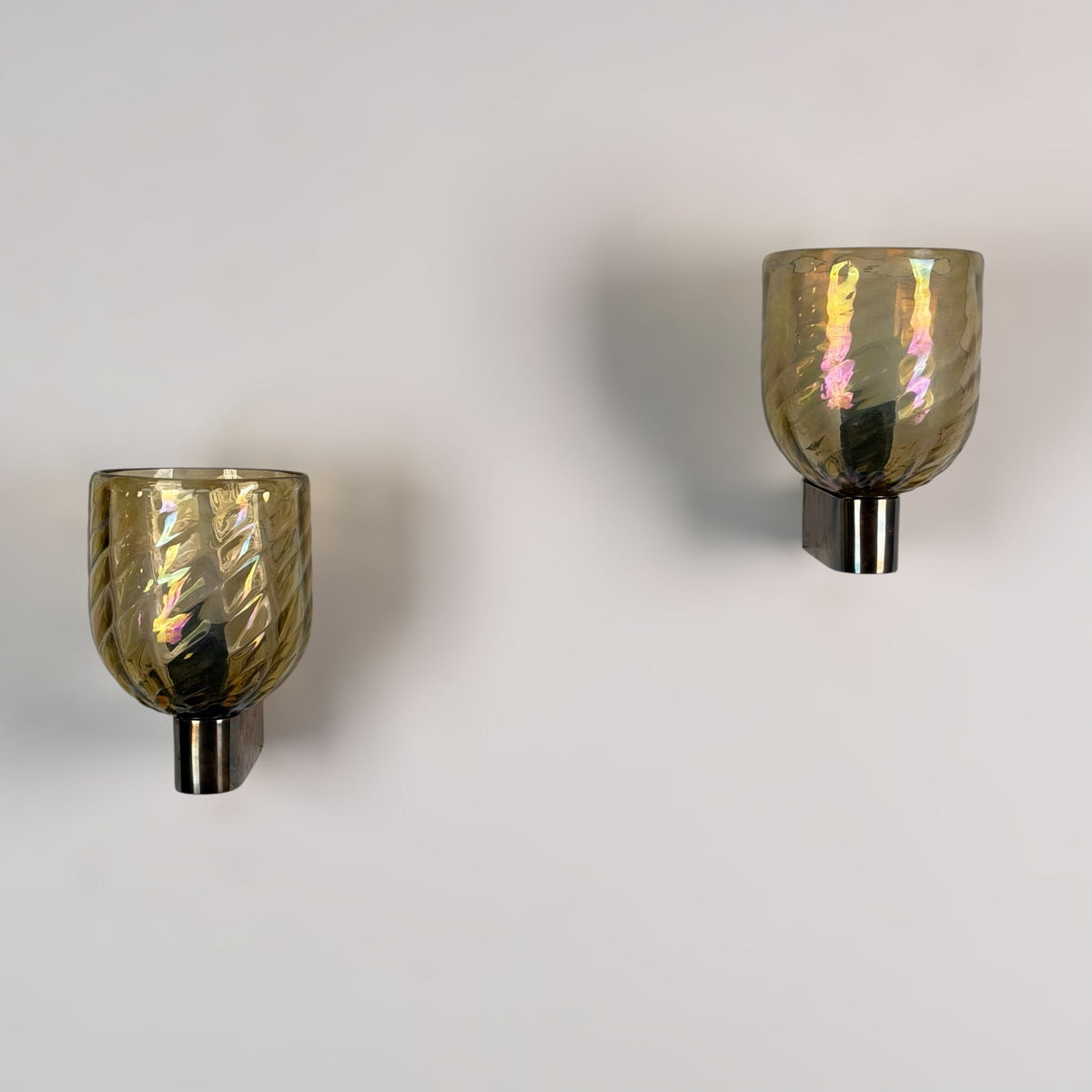 Pair of Iridescent Hammered Murano Glass Wall Sconces by Archimede Seguso, 1940s Sconces