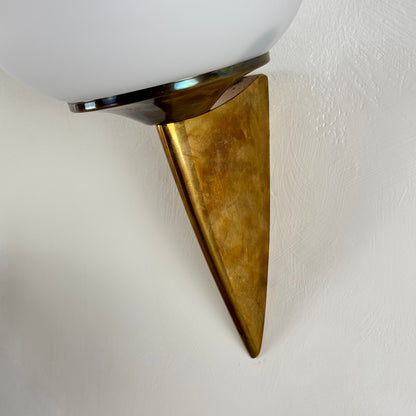 Pair of "Lancia" Wall Sconces in Brass and Opaline Glass by Stilux Milano, 1960s Sconces