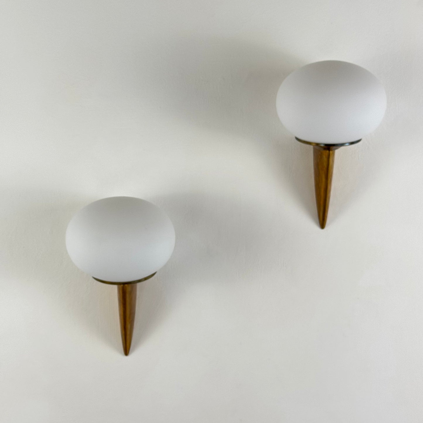 Pair of "Lancia" Wall Sconces in Brass and Opaline Glass by Stilux Milano, 1960s Sconces