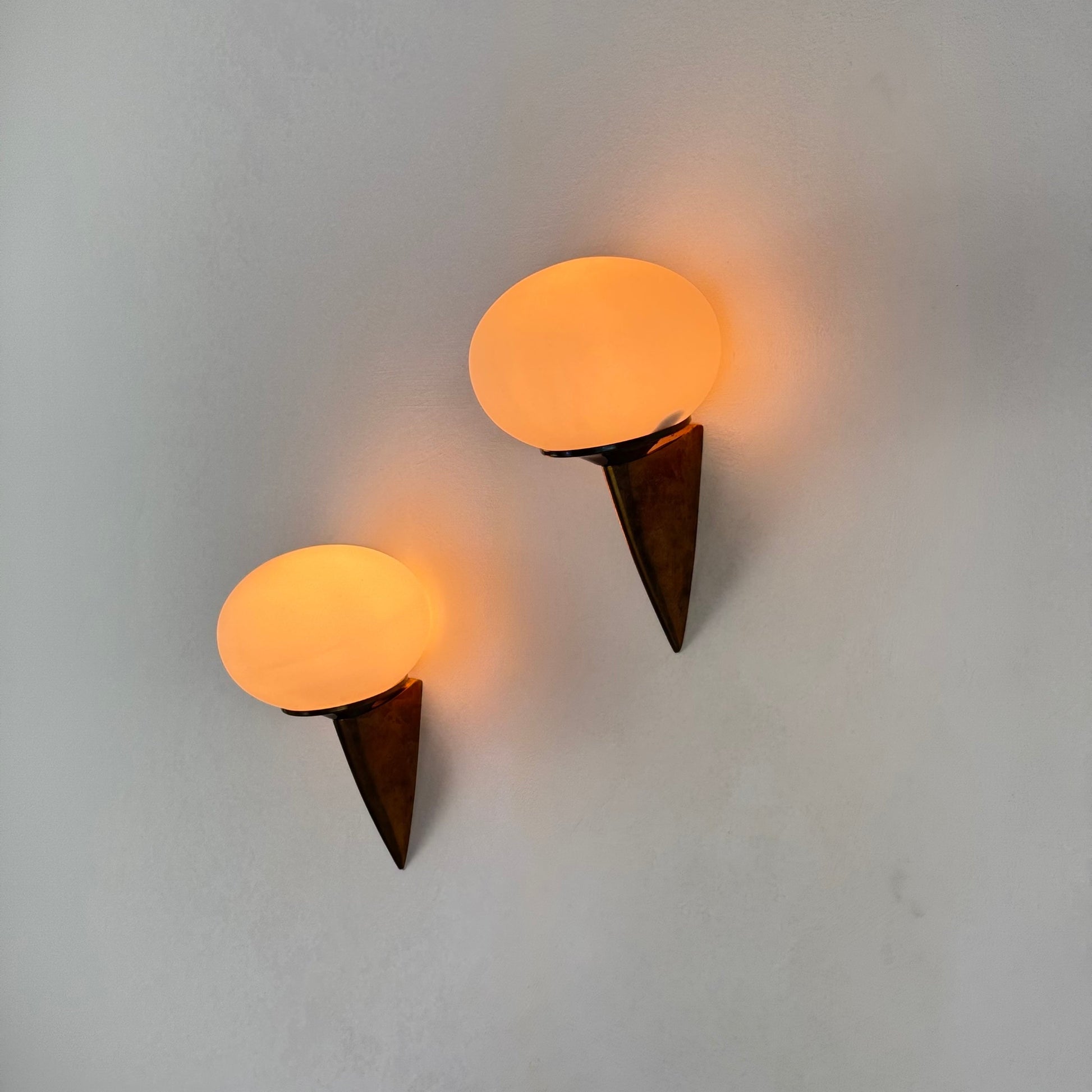Pair of "Lancia" Wall Sconces in Brass and Opaline Glass by Stilux Milano, 1960s Sconces
