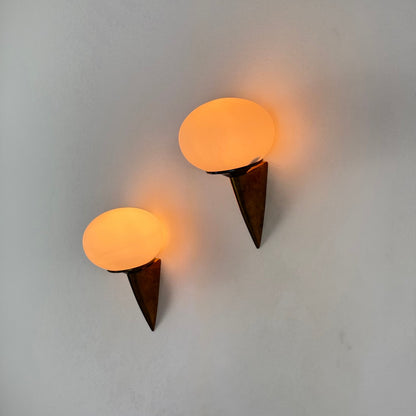 Pair of "Lancia" Wall Sconces in Brass and Opaline Glass by Stilux Milano, 1960s Sconces