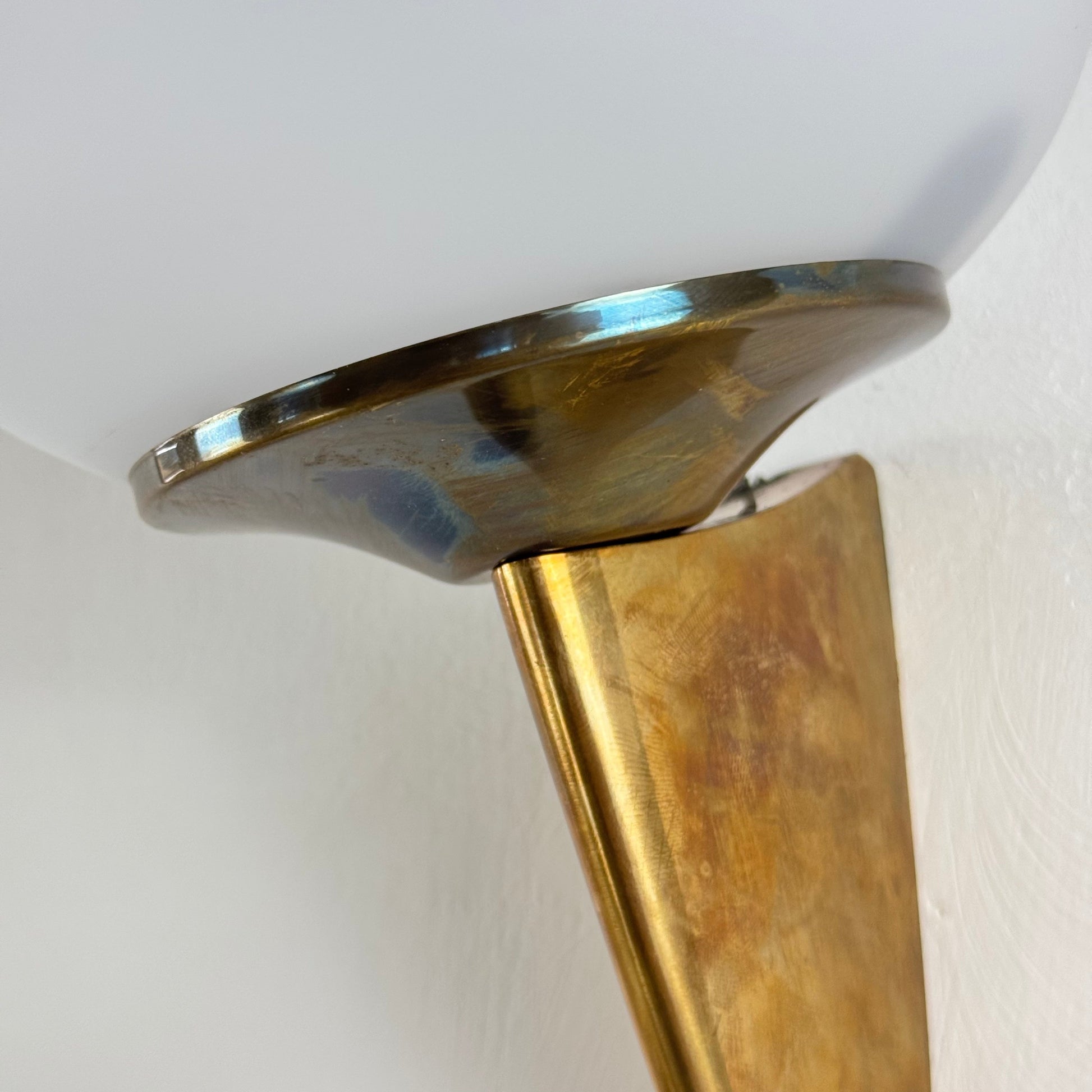 Pair of "Lancia" Wall Sconces in Brass and Opaline Glass by Stilux Milano, 1960s Sconces
