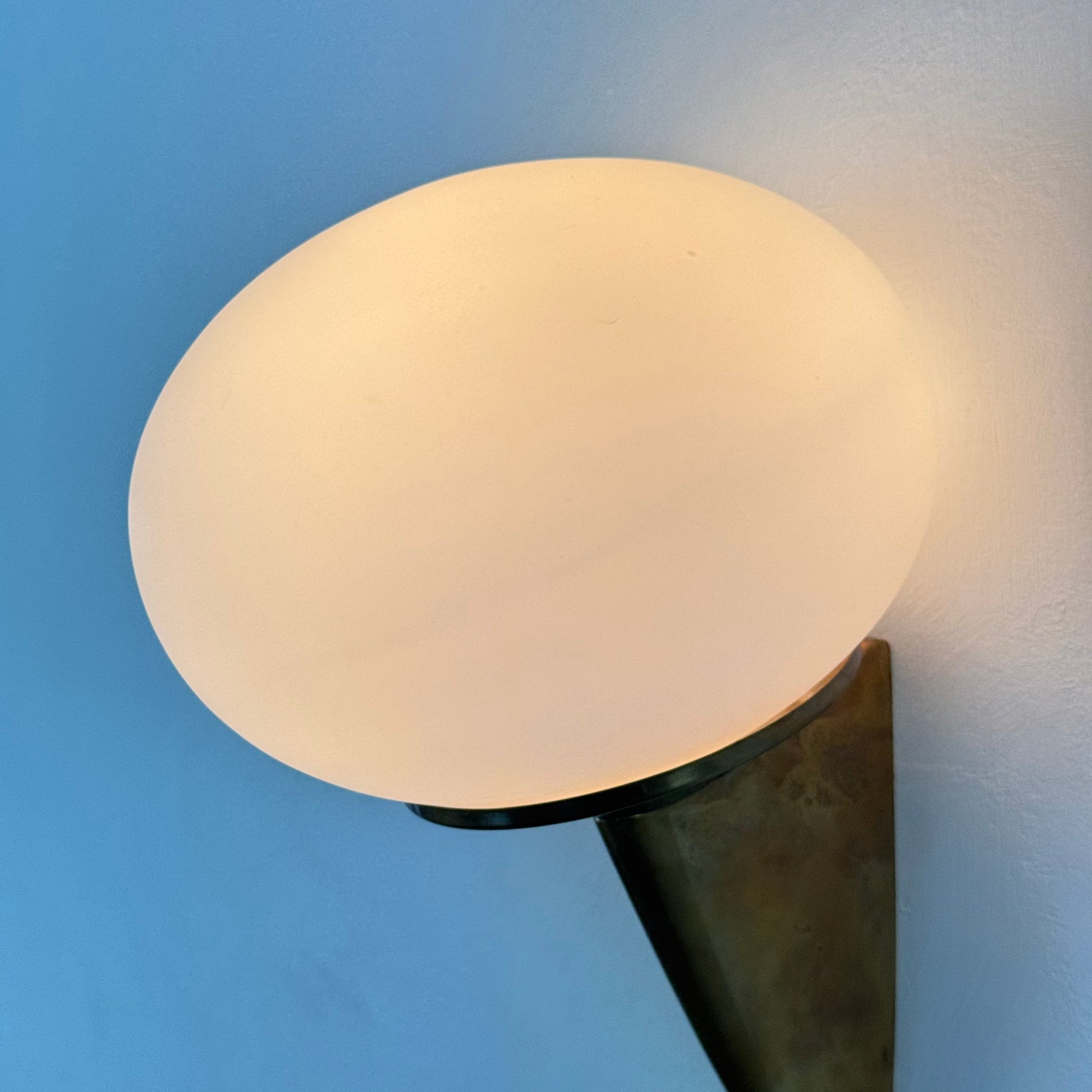 Pair of "Lancia" Wall Sconces in Brass and Opaline Glass by Stilux Milano, 1960s Sconces