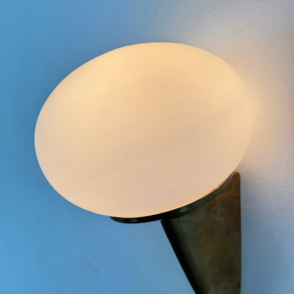 Pair of "Lancia" Wall Sconces in Brass and Opaline Glass by Stilux Milano, 1960s Sconces