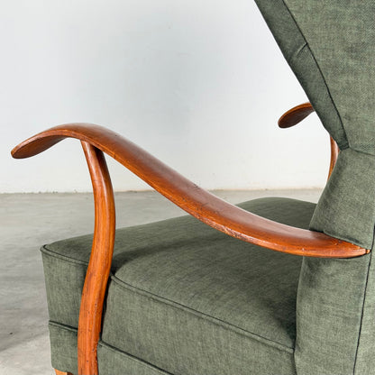 Pair of Melchiorre Bega Wingback Armchairs in Walnut, Italy 1950s Chairs