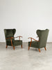 Pair of Melchiorre Bega Wingback Armchairs in Walnut, Italy 1950s Chairs