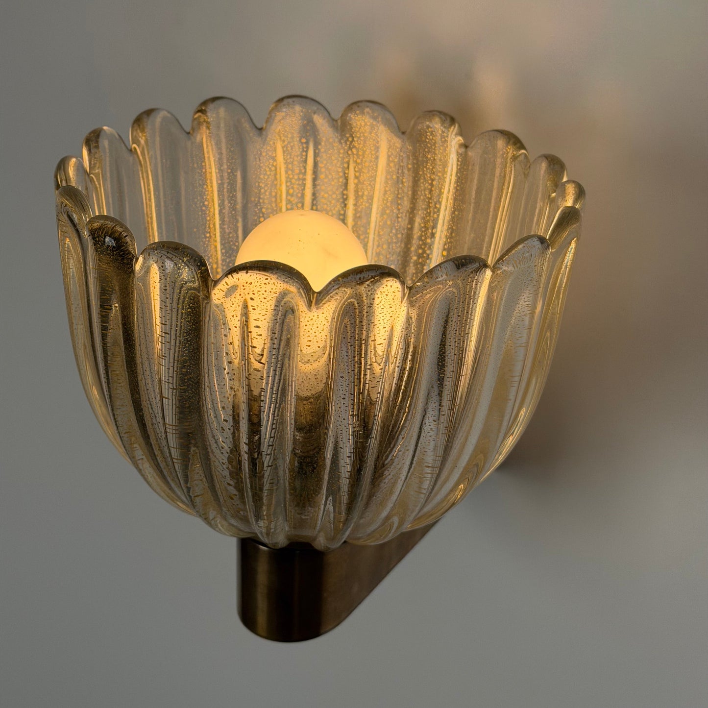 Pair of Murano Crystal Sconces with Suspended Gold Leaf Particles by E. Barovier Sconces