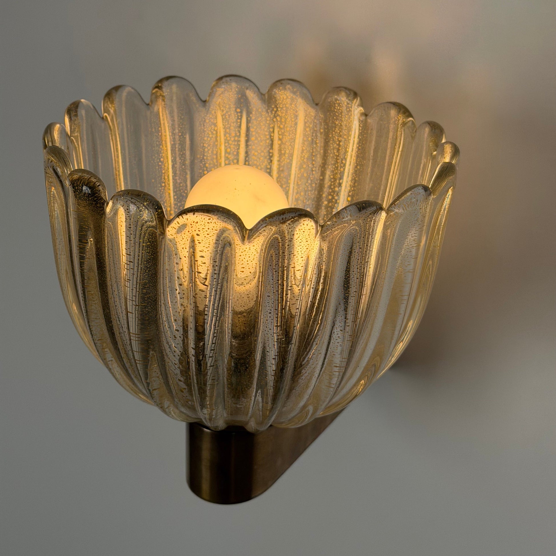 Pair of Murano Crystal Sconces with Suspended Gold Leaf Particles by E. Barovier Sconces