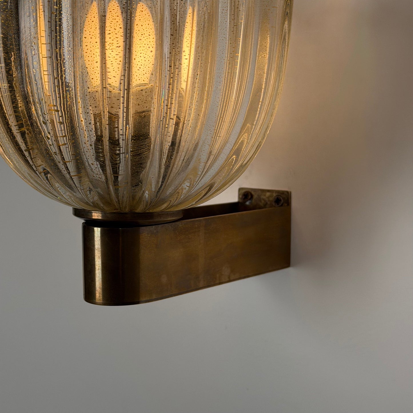 Pair of Murano Crystal Sconces with Suspended Gold Leaf Particles by E. Barovier Sconces