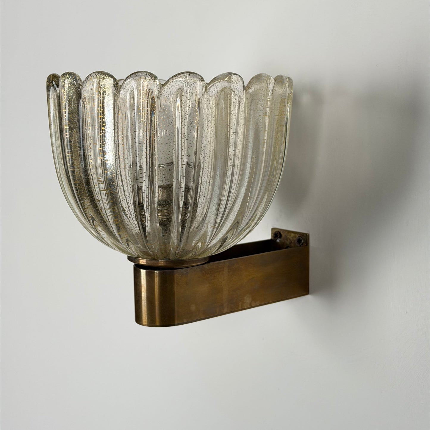Pair of Murano Crystal Sconces with Suspended Gold Leaf Particles by E. Barovier Sconces