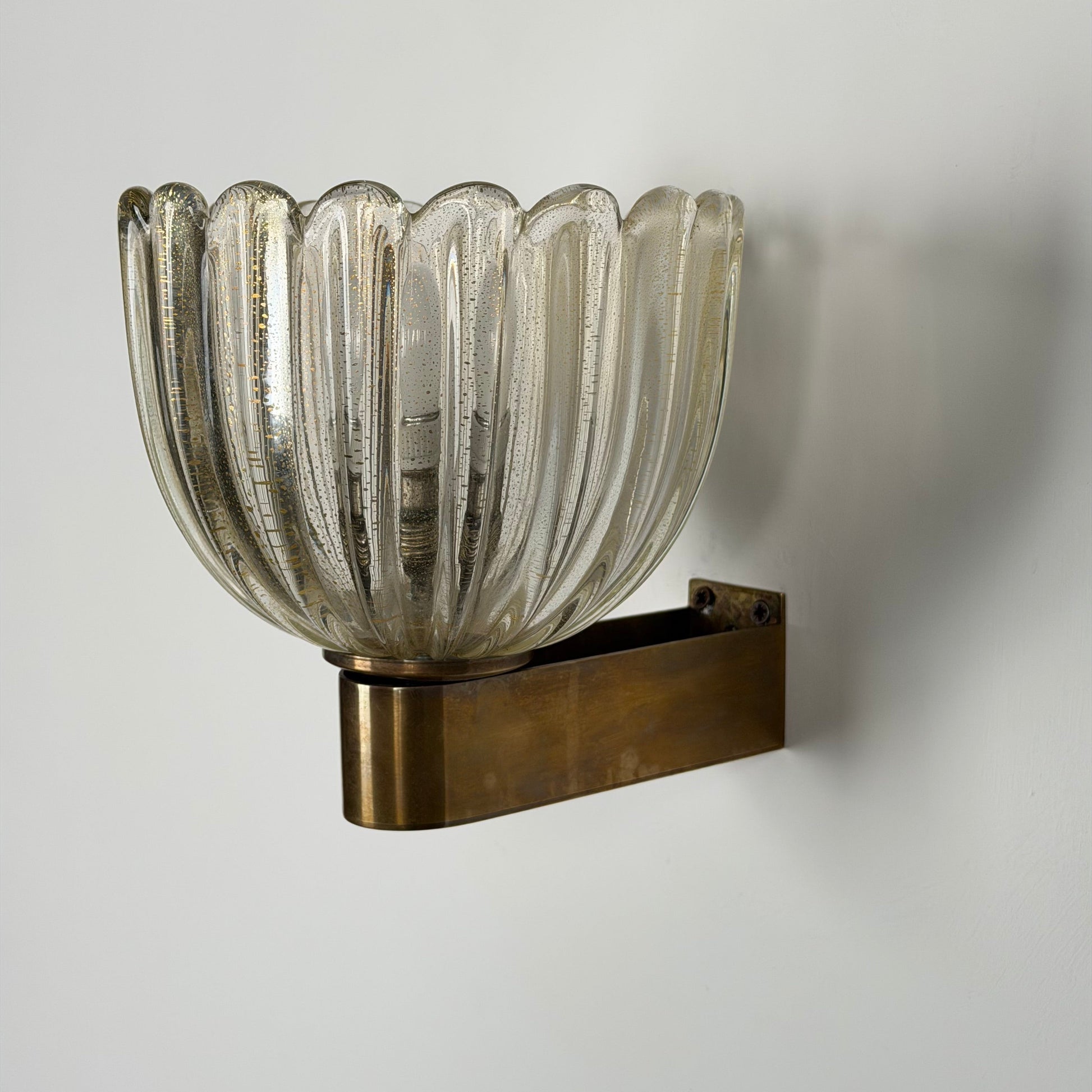 Pair of Murano Crystal Sconces with Suspended Gold Leaf Particles by E. Barovier Sconces