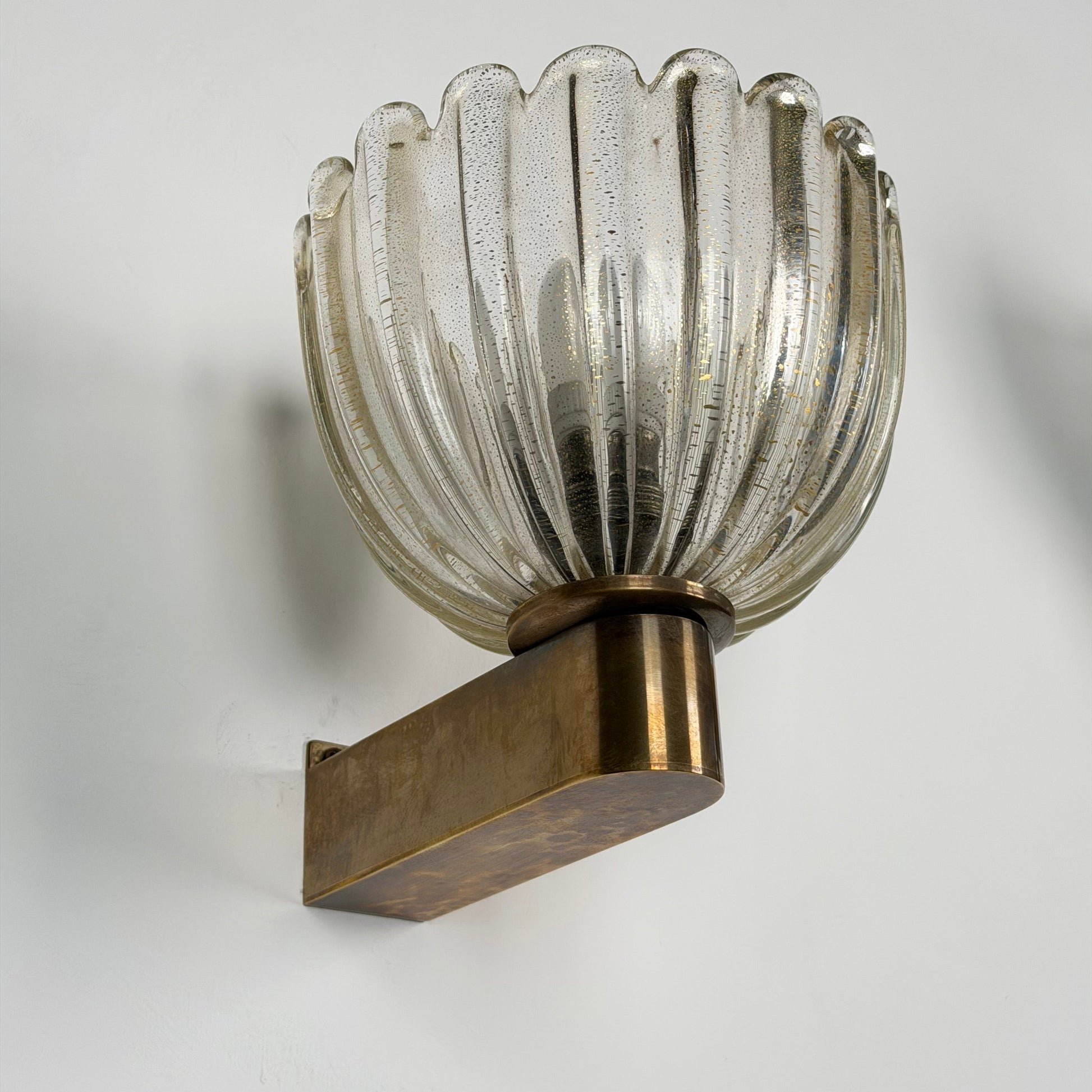 Pair of Murano Crystal Sconces with Suspended Gold Leaf Particles by E. Barovier Sconces