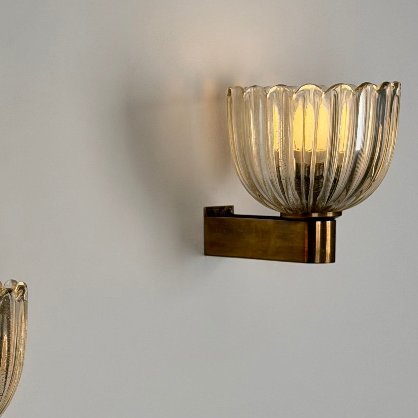 Pair of Murano Crystal Sconces with Suspended Gold Leaf Particles by E. Barovier Sconces