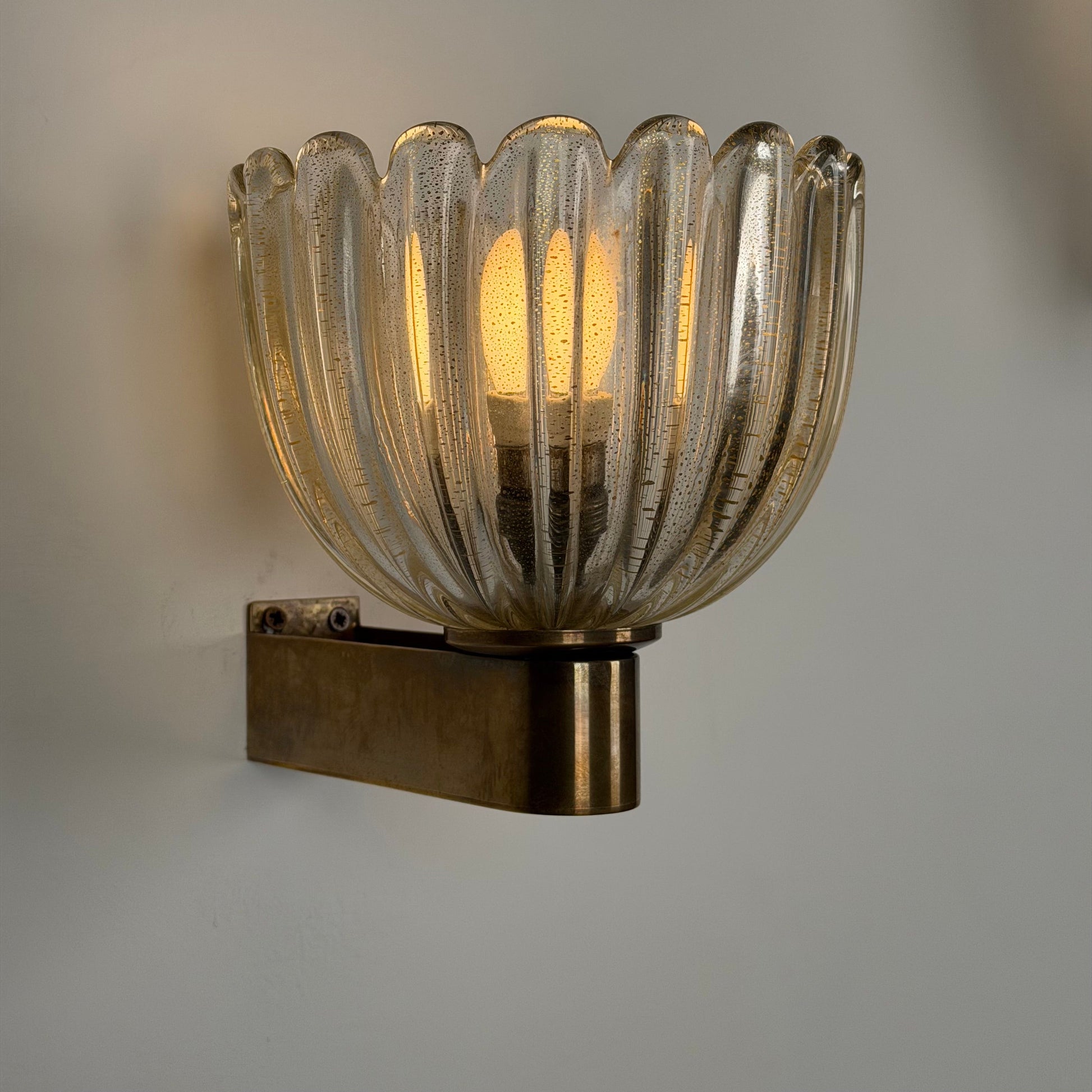 Pair of Murano Crystal Sconces with Suspended Gold Leaf Particles by E. Barovier Sconces