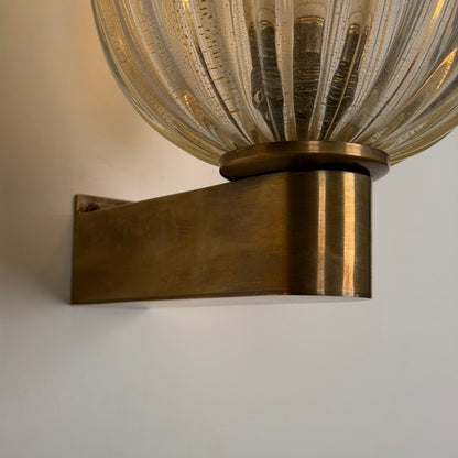 Pair of Murano Crystal Sconces with Suspended Gold Leaf Particles by E. Barovier Sconces