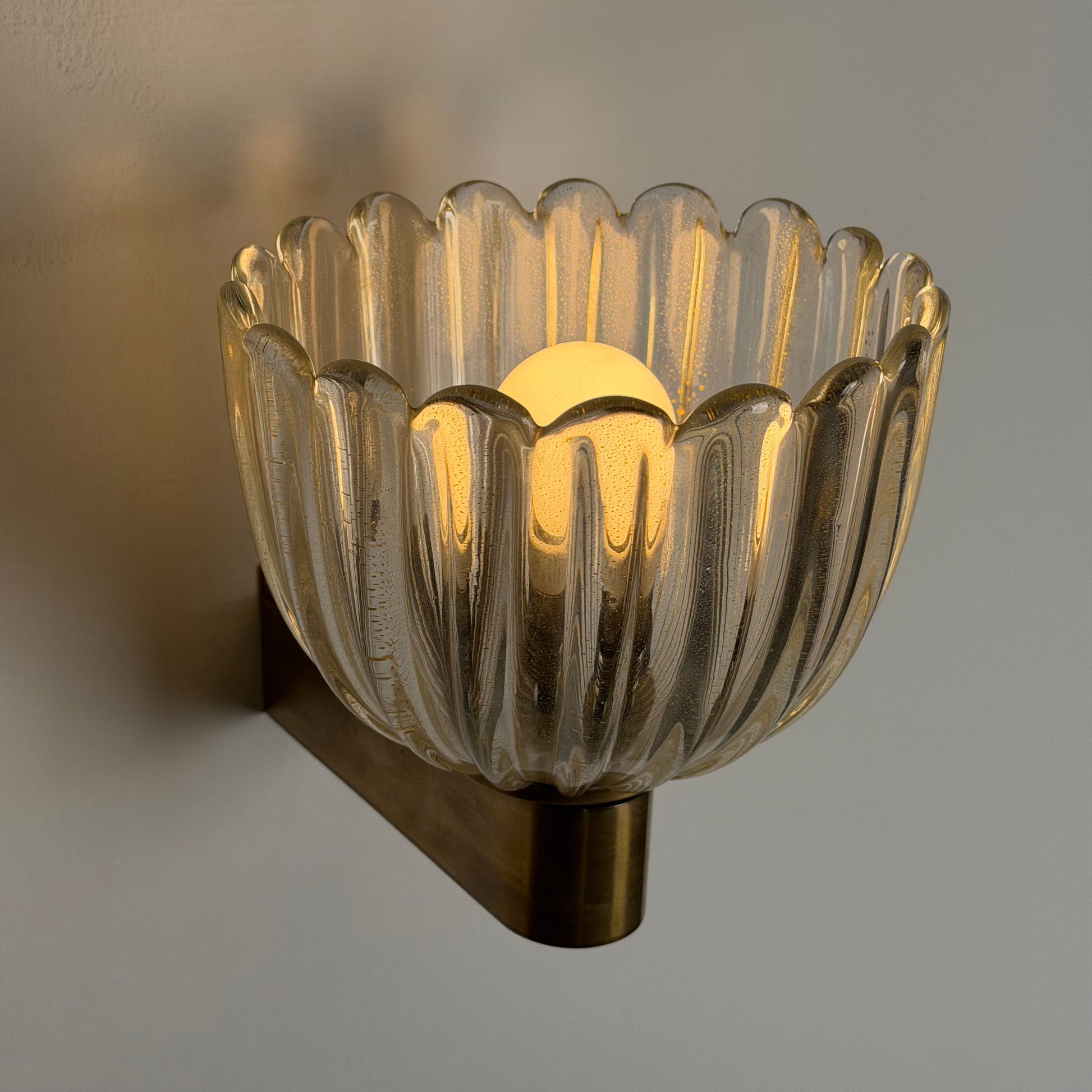 Pair of Murano Crystal Sconces with Suspended Gold Leaf Particles by E. Barovier Sconces