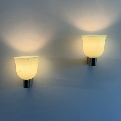 Pair of Murano Glass Wall Sconces by Tomaso Buzzi for Venini, Green & Gold, 1940s Sconces