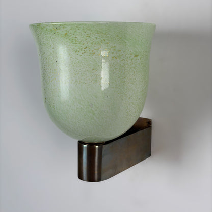 Pair of Murano Glass Wall Sconces by Tomaso Buzzi for Venini, Green & Gold, 1940s Sconces
