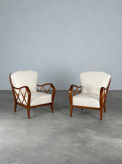 Pair of Paolo Buffa Cherrywood Lounge Chairs, Italy, 1940s Chairs