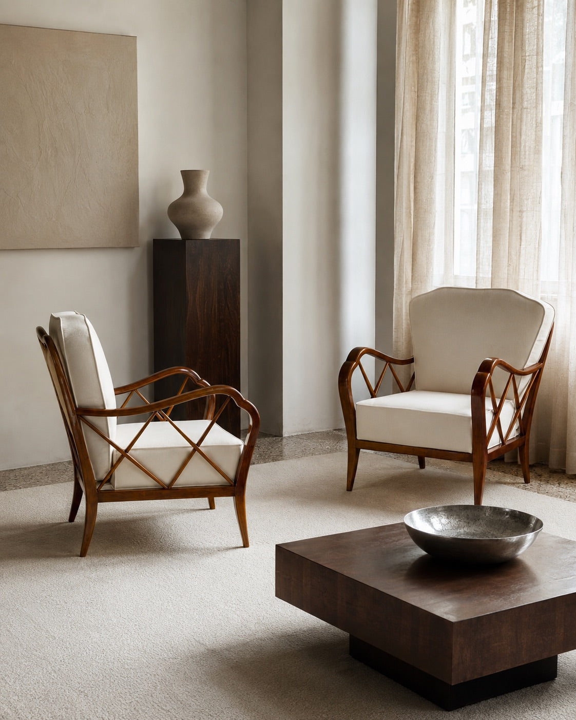 Pair of Paolo Buffa Cherrywood Lounge Chairs, Italy, 1940s Chairs