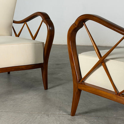 Pair of Paolo Buffa Cherrywood Lounge Chairs, Italy, 1940s Chairs