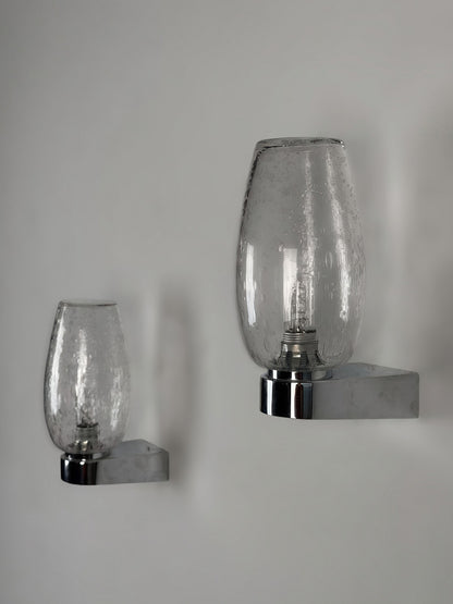 Pair of Pulegoso Murano Glass & Chrome Wall Sconces in the Style of Seguso Vetri d'Arte, 1970s Sconces
