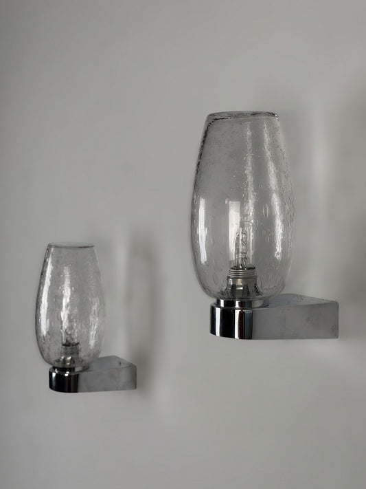 Pair of Pulegoso Murano Glass & Chrome Wall Sconces in the Style of Seguso Vetri d'Arte, 1970s Sconces