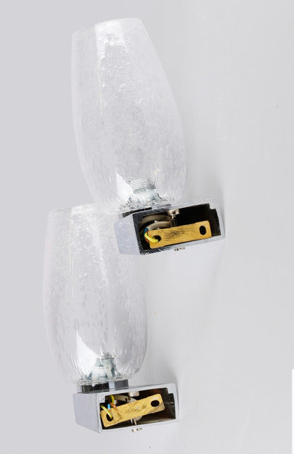 Pair of Pulegoso Murano Glass & Chrome Wall Sconces in the Style of Seguso Vetri d'Arte, 1970s Sconces