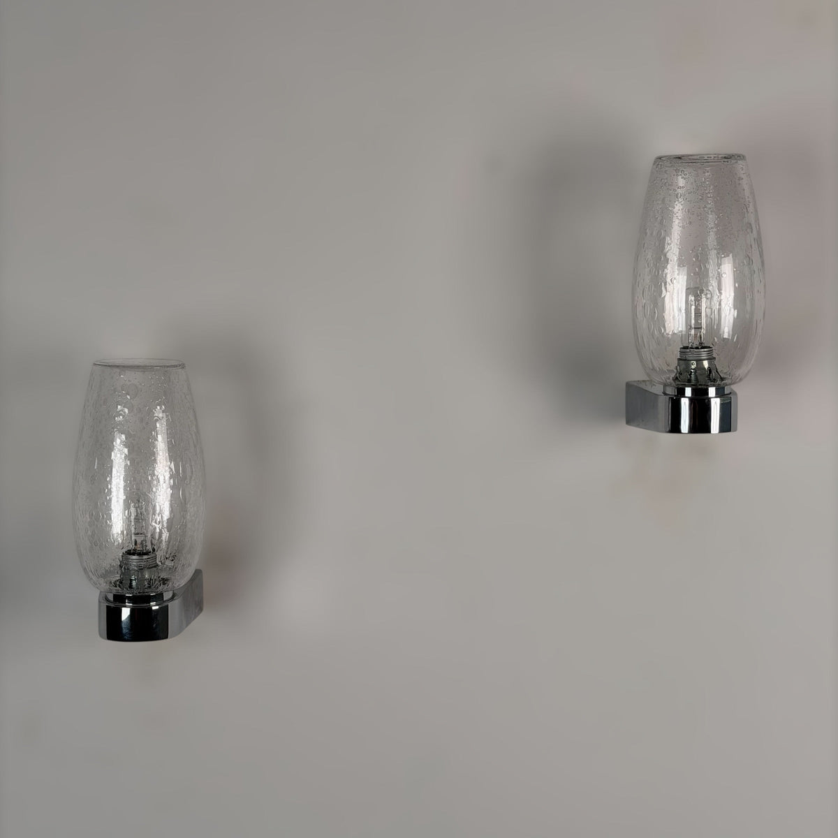 Pair of Pulegoso Murano Glass & Chrome Wall Sconces in the Style of Seguso Vetri d'Arte, 1970s Sconces