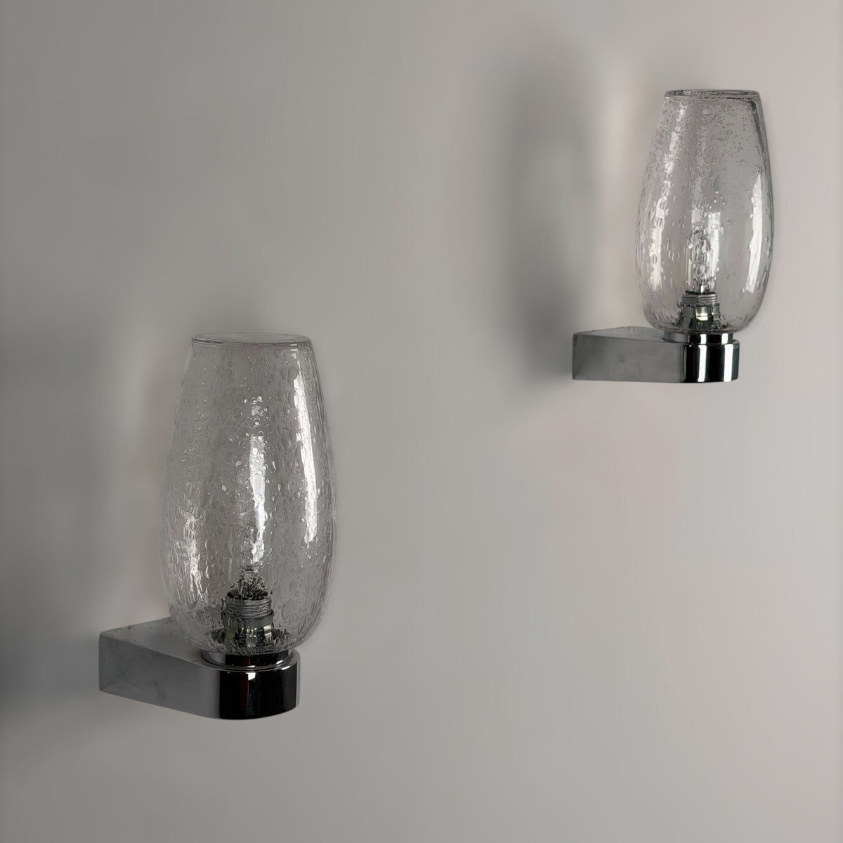 Pair of Pulegoso Murano Glass & Chrome Wall Sconces in the Style of Seguso Vetri d'Arte, 1970s Sconces