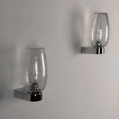 Pair of Pulegoso Murano Glass & Chrome Wall Sconces in the Style of Seguso Vetri d'Arte, 1970s Sconces