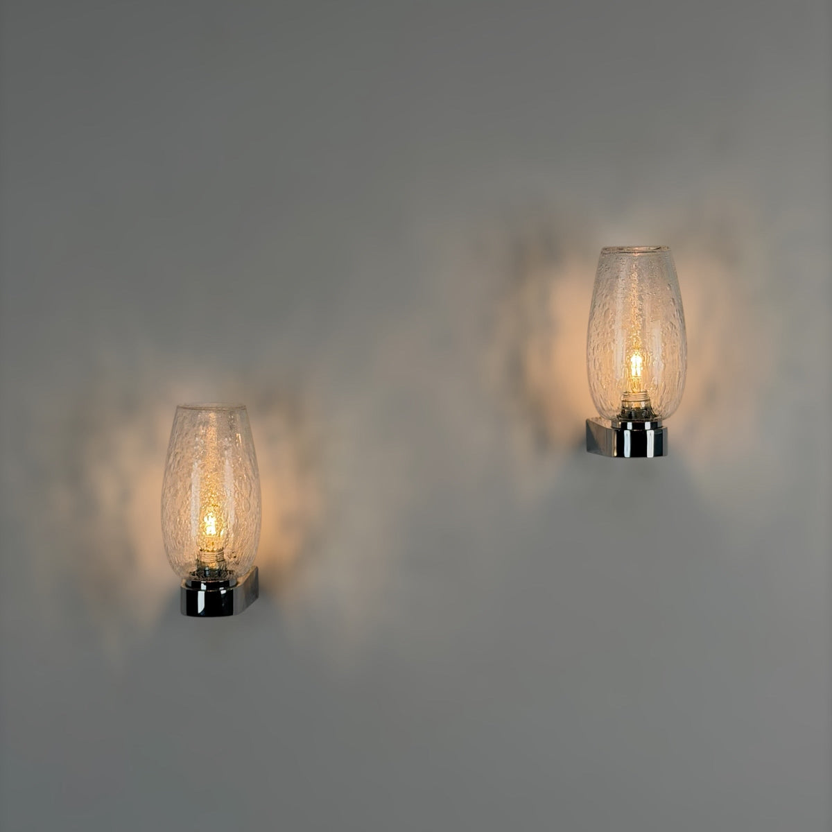 Pair of Pulegoso Murano Glass & Chrome Wall Sconces in the Style of Seguso Vetri d'Arte, 1970s Sconces
