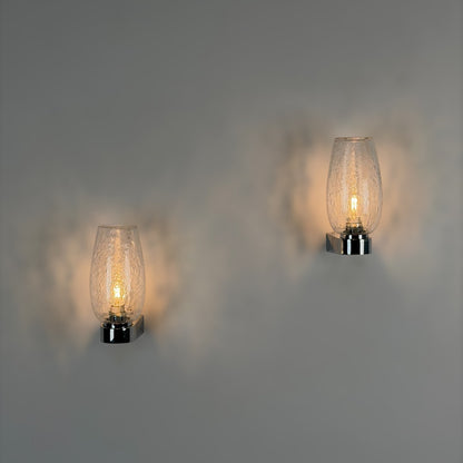 Pair of Pulegoso Murano Glass & Chrome Wall Sconces in the Style of Seguso Vetri d'Arte, 1970s Sconces