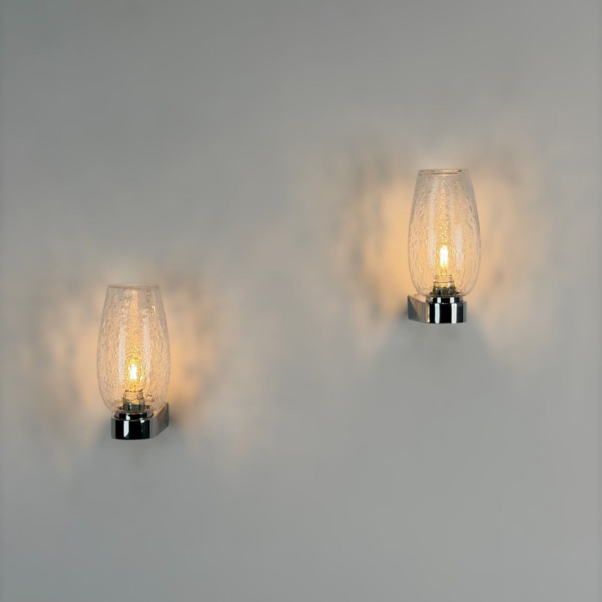 Pair of Pulegoso Murano Glass & Chrome Wall Sconces in the Style of Seguso Vetri d'Arte, 1970s Sconces