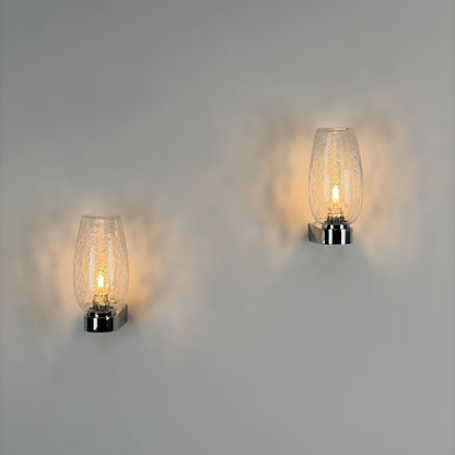 Pair of Pulegoso Murano Glass & Chrome Wall Sconces in the Style of Seguso Vetri d'Arte, 1970s Sconces