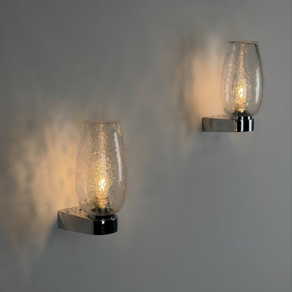 Pair of Pulegoso Murano Glass & Chrome Wall Sconces in the Style of Seguso Vetri d'Arte, 1970s Sconces