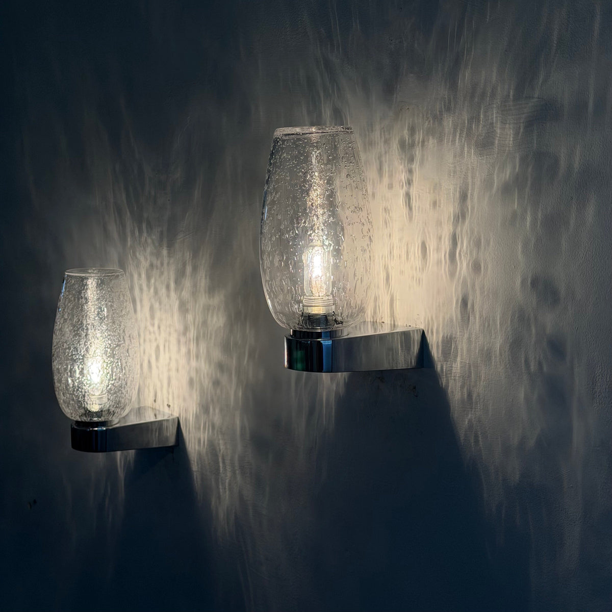 Pair of Pulegoso Murano Glass & Chrome Wall Sconces in the Style of Seguso Vetri d'Arte, 1970s Sconces
