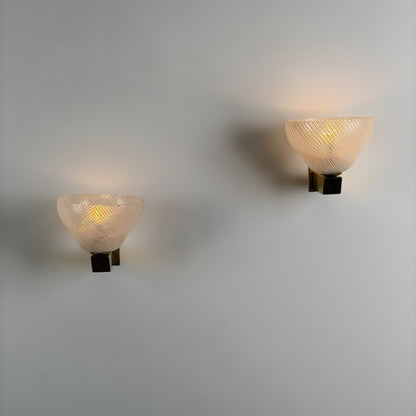 Pair of Reticello Murano Glass Wall Sconces Attributed to Carlo Scarpa for Venini 1940s Sconces
