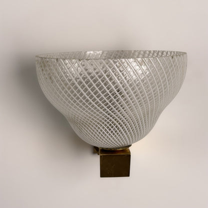 Pair of Reticello Murano Glass Wall Sconces Attributed to Carlo Scarpa for Venini 1940s Sconces