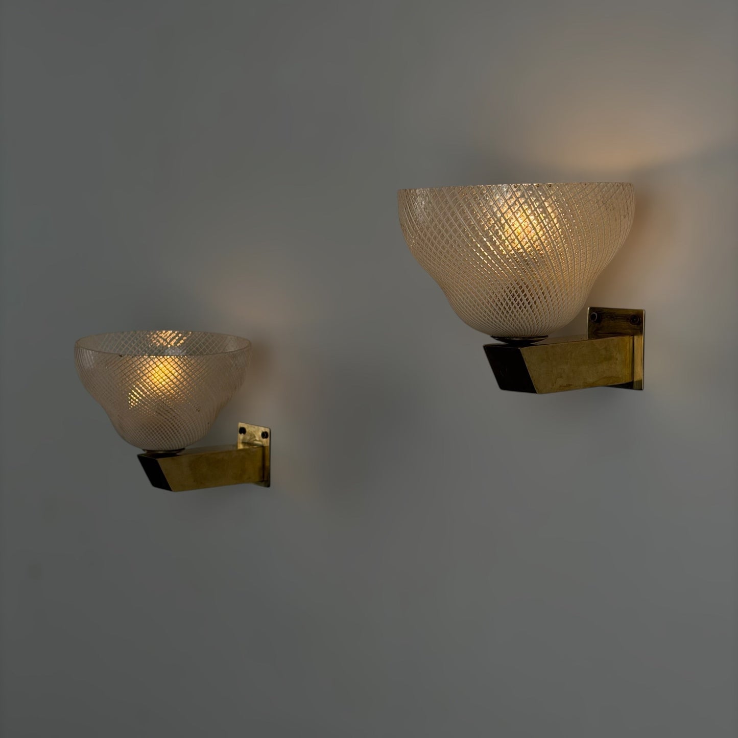 Pair of Reticello Murano Glass Wall Sconces Attributed to Carlo Scarpa for Venini 1940s Sconces