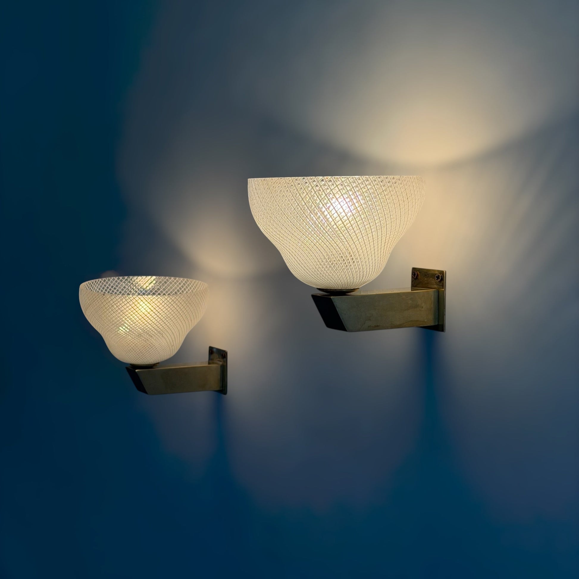 Pair of Reticello Murano Glass Wall Sconces Attributed to Carlo Scarpa for Venini 1940s Sconces