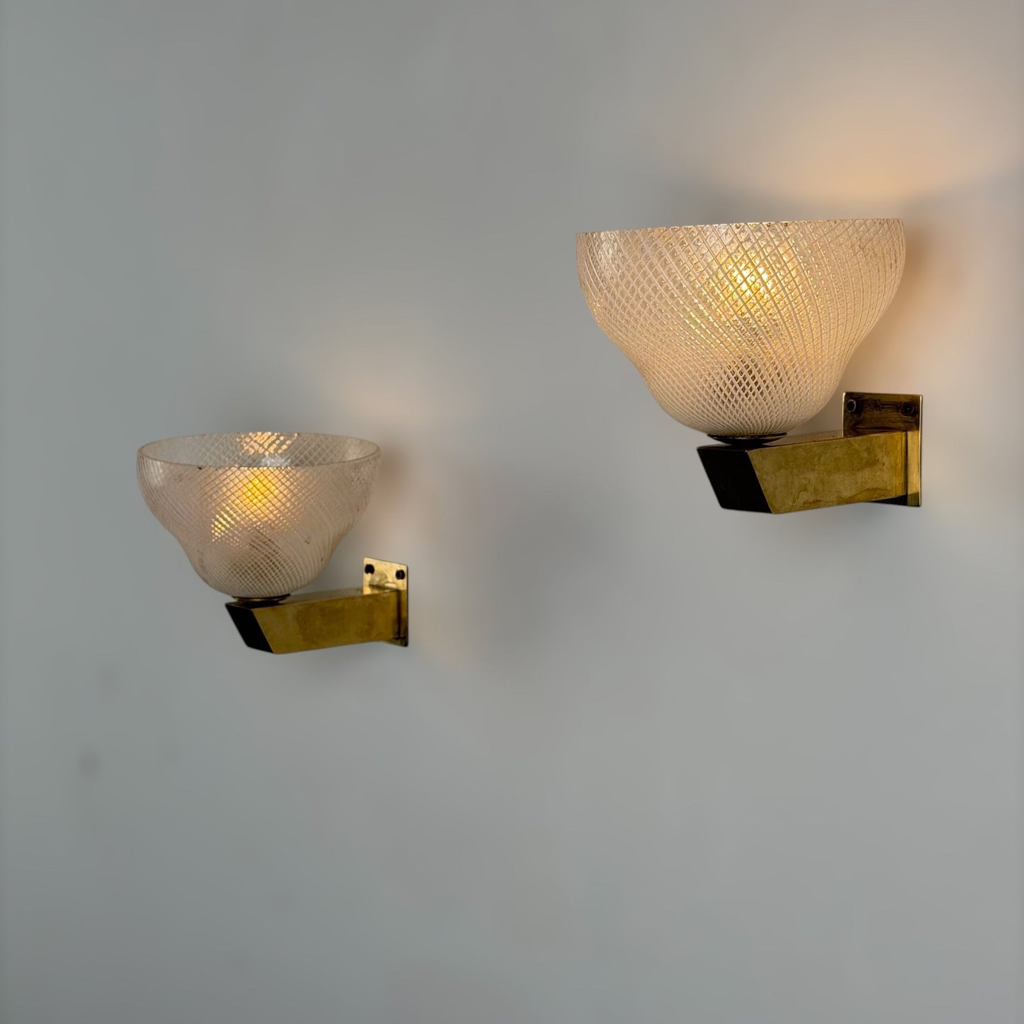 Pair of Reticello Murano Glass Wall Sconces Attributed to Carlo Scarpa for Venini 1940s Sconces