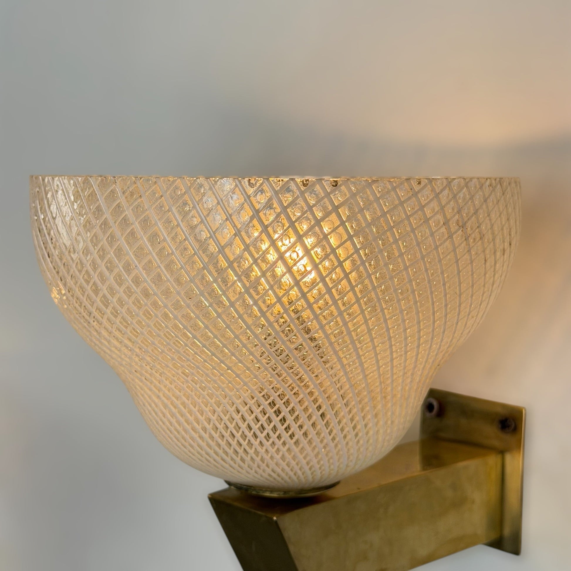 Pair of Reticello Murano Glass Wall Sconces Attributed to Carlo Scarpa for Venini 1940s Sconces