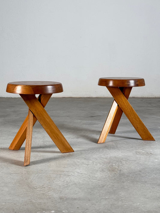 Pair of S13 Stools in Solid Elm by Pierre Chapo, France, 1970s Stools