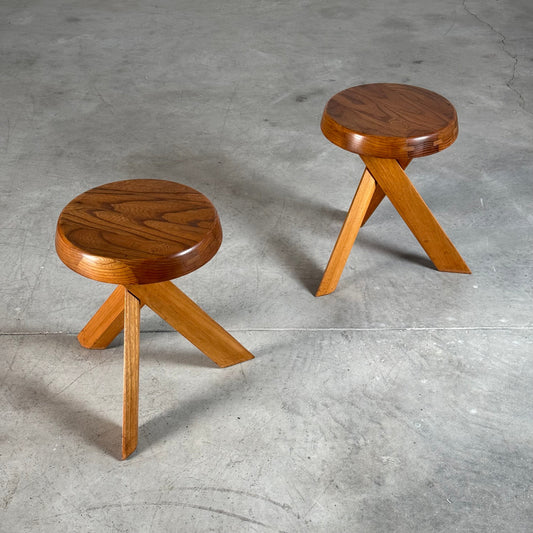 Pair of S13 Stools in Solid Elm by Pierre Chapo, France, 1970s Stools